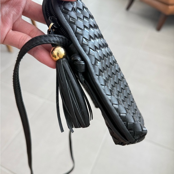 Vintage Ganson Black Woven leather crossbody bag with tassel EUC - Picture 6 of 10